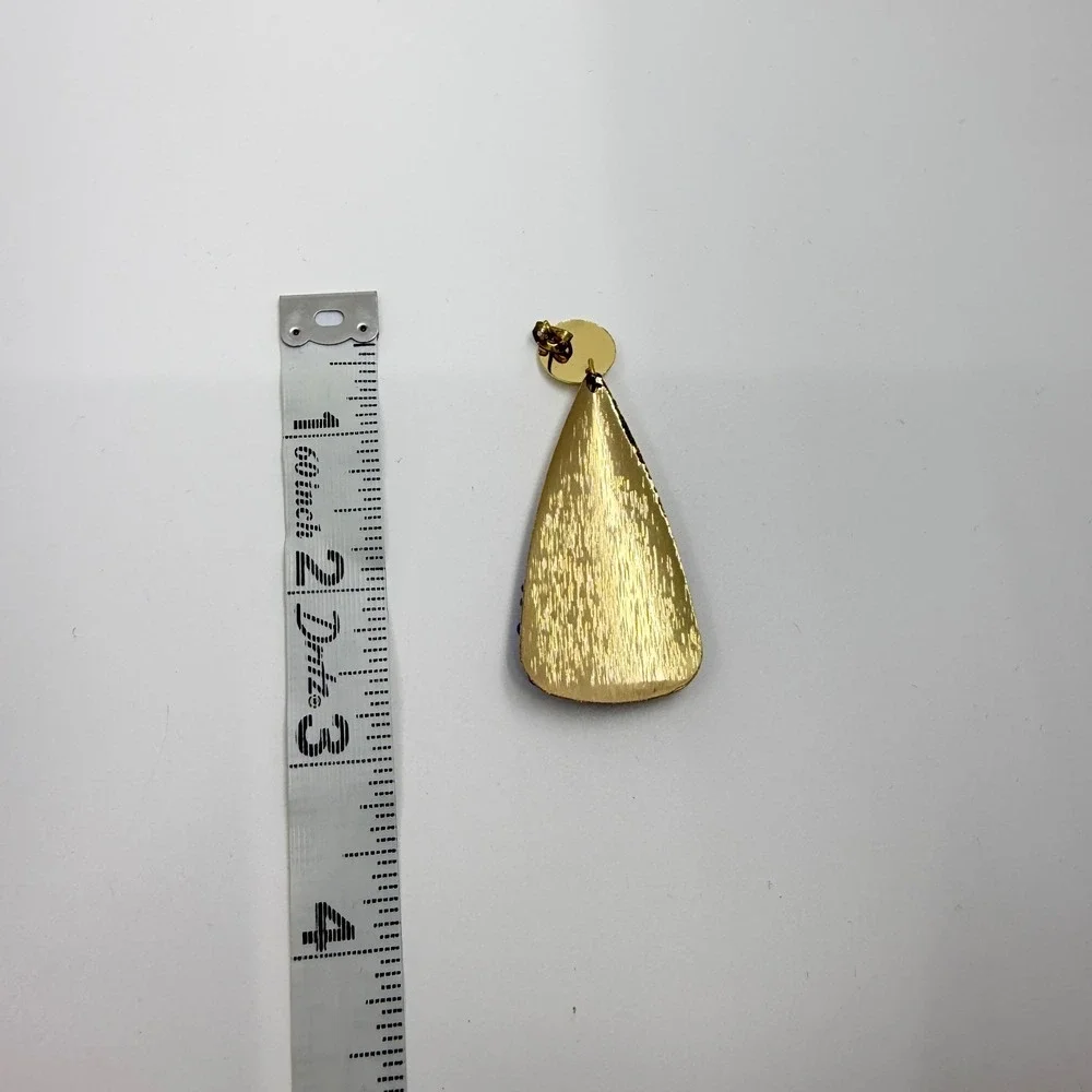 Vintage Y2K Gold Tone Purple Seed Bead Textured Teardrop Dangle Post Earrings